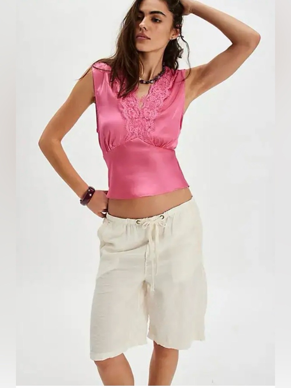 Free People Marbella Tank Hot Pink/ Rose Pink Size XL